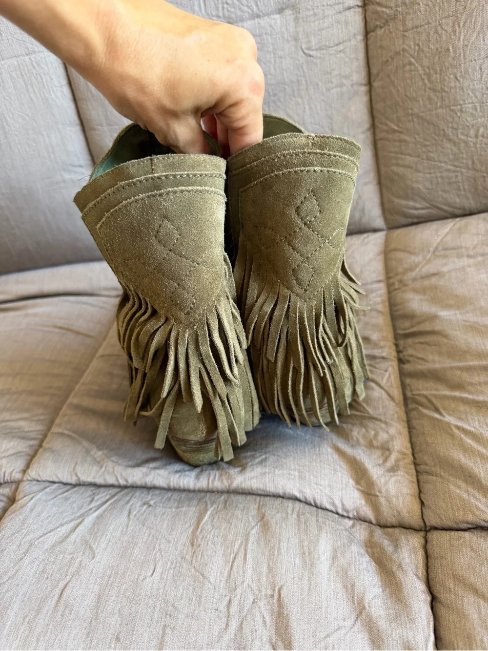Free People Lawless Fringe olive green suede boots